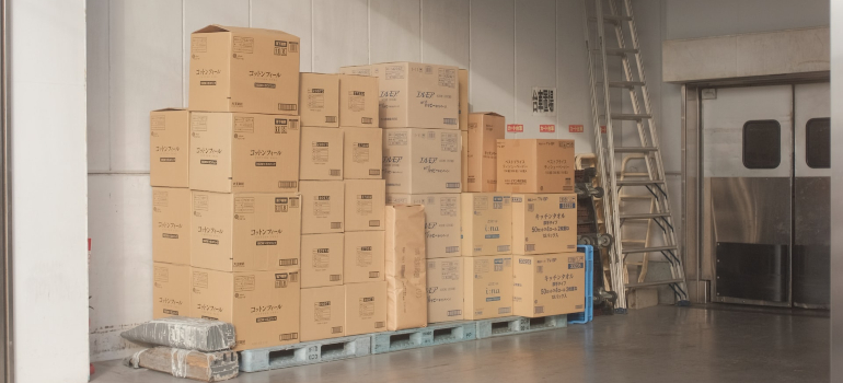 cardboard boxes in storage unit